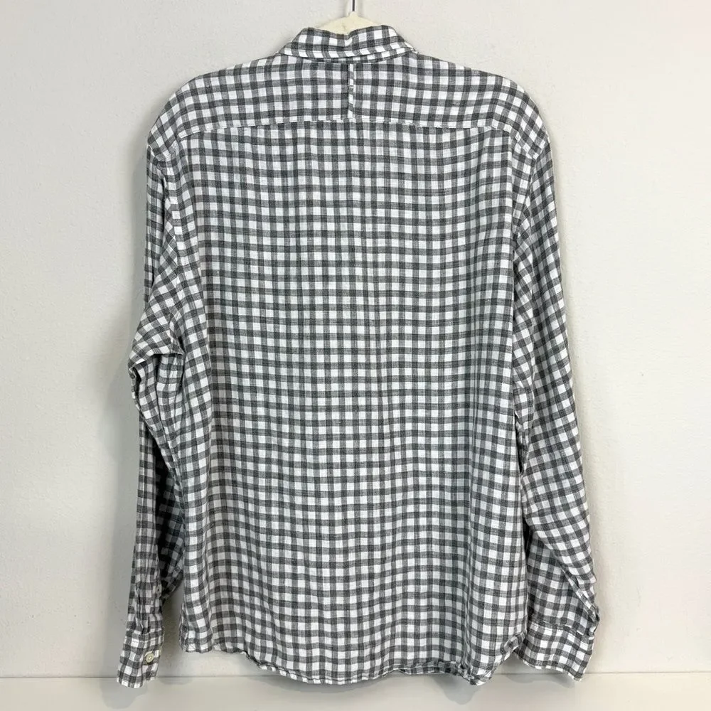 Banana Republic Camden Fit Linen Grey White Checkered Shirt XL